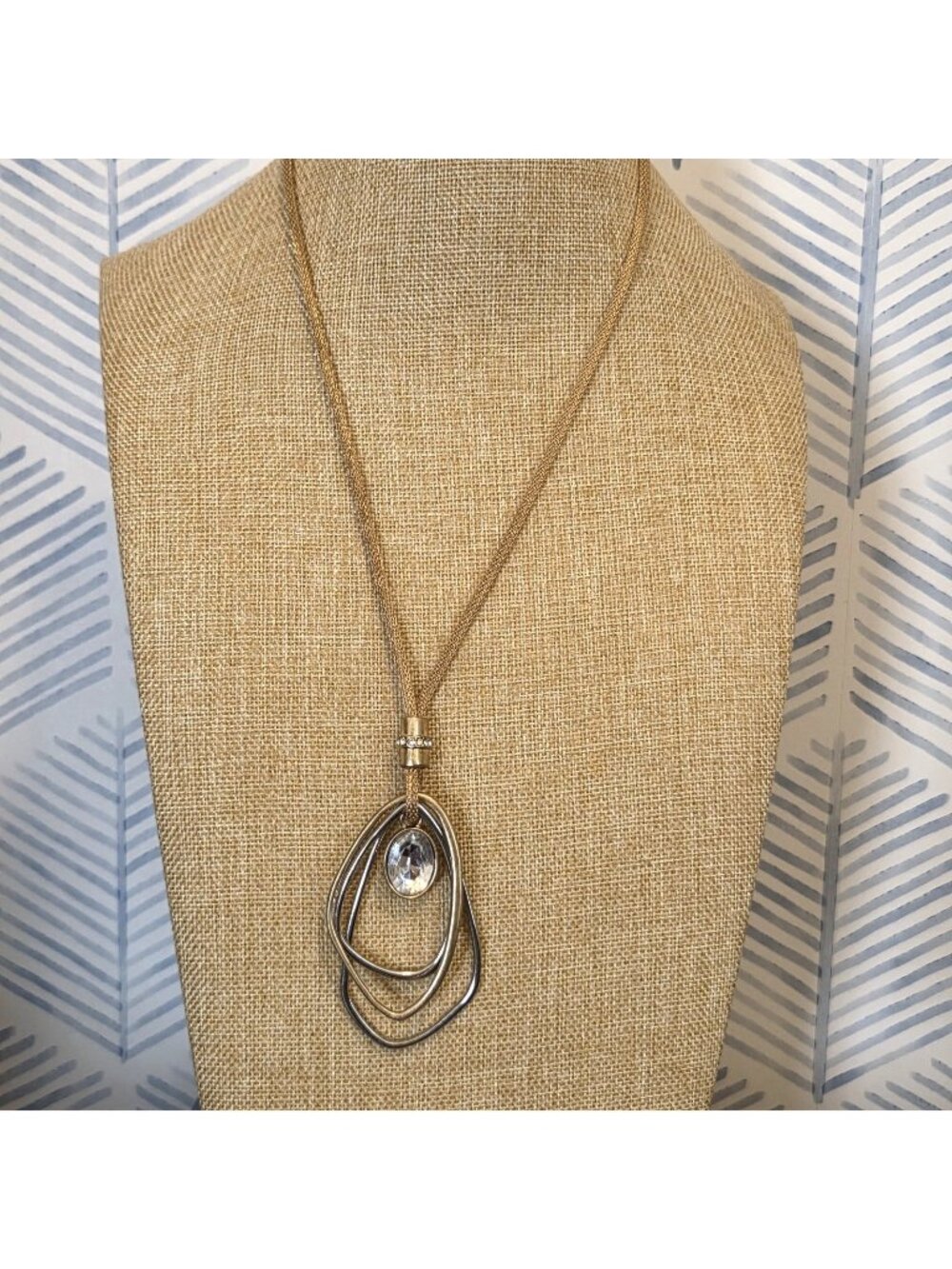 Premier Designs 38" Gold Tone Chain Necklace Crystal Asymmetrical Circle Pendant